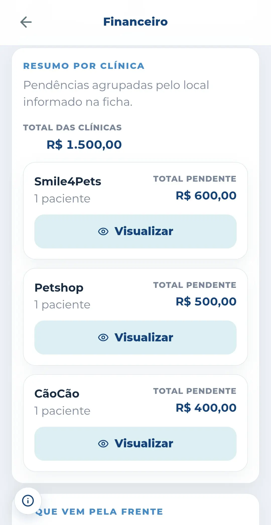 Valores pendentes por clínica